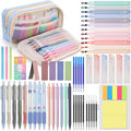 DazSpirit 61 PCS Aesthetic School Supplies Set with Cute Pencil Case, Pastel No Bleed Highlighters, Gel Pens, Erasable Pens, Mechanical Pencils, Refills, Sticky Notes, Complete Stationery Kit