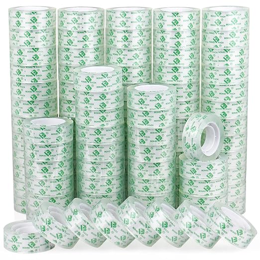 BOMEI PACK 96 Rolls Crystal Clear Transparent Tape, Stationery Tape Refills Rolls for Dispenser, 3/4 in x 900 in,1 inch Core, Gift Wrapping Clear Tape Bulk for Office, School and Home