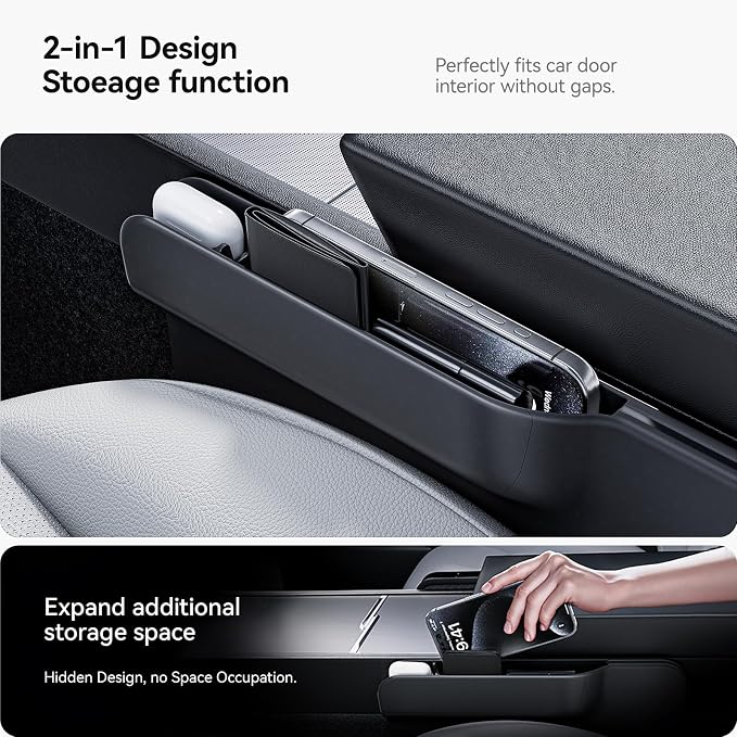 YONZEE 2-in-1 Car Steering Wheel Desk Tray & Car Seat Gap Filler Organizer – Foldable Carbon Fiber Look Table for Laptop, Eating Food, Writing – for Standard Round Steering Wheels