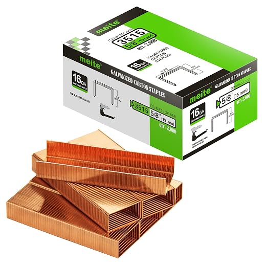 meite Carton Closing Staples 1-3/8" Wide Crown 5/8" Leg 2,000PCS x 10 Boxes | Copper-Coated 16 Gauge Carton Staples for Pneumatic or Manual Box Stapler Gun - Cardboard Closer Packaging