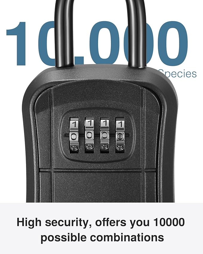 Puroma Key Lock Box, Portable Combination Lockbox Wall-Mounted Storage for House Keys, Resettable Code Safe Security Lock Box for Home, Office, Apartment Spare Key Storage (4 Pack, Pure Black)