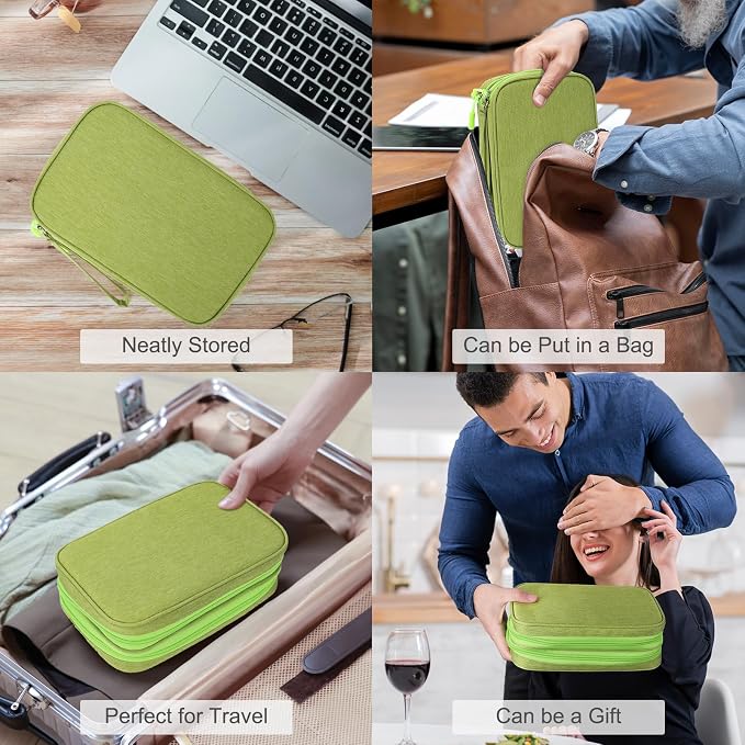 FYY Electronic Organizer, Large Travel Cable Organizer Bag Pouch Electronic Accessories Carry Case Portable Waterproof Double Layers All-in-One Storage Bag for Cable, Cord, Charger, Green