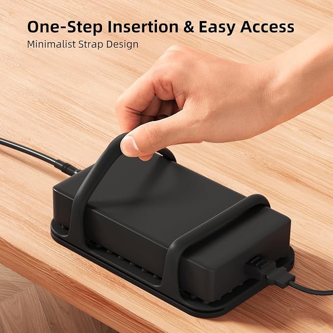 2 Pack Universal Silicone Laptop Charger Holder,Under Desk Power Brick Mount Organizer for Charging Brick & Cables,Flexible Non-Slip Power Bricks Mount,Secure Supply Holder for Laptop Charger,Black