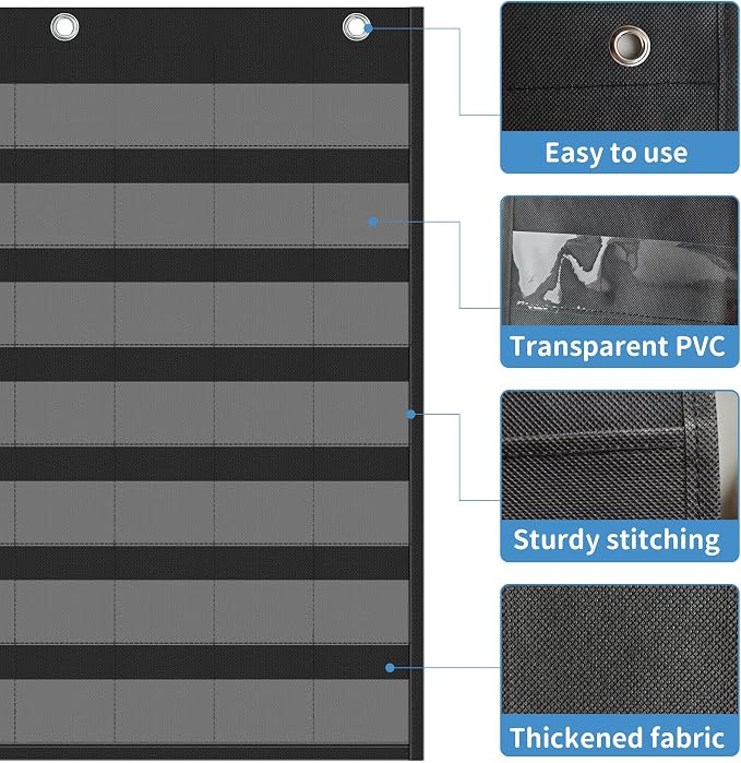 Yoink 45 Pockets Classroom Calendar Pocket Chart for Kids Learning - Monthly Calendar with Durable Fabric, Homeschool and Teacher Supplies, Preschool Kindergarten Wall Decor, Only Chart (Black)