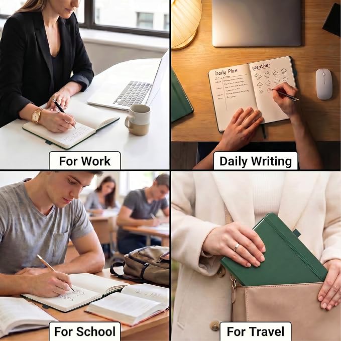 &And Per Se 10-Pack Dotted Notebooks, A5 Hardcover Dotted Journal Set, 160 Pages, 100gsm Paper, Office Supply Bulk Order, Corporate Workshop Materials – 3 Sticker Sheets Each (Green)
