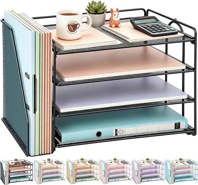 gianotter 4-Tier Paper Organizer With Magazine Holder, Desk Organizers and Accessories, Desk Accessories & Workspace Organizers, File Organizer for Office Supplies Storag (Black, 4-Tier)