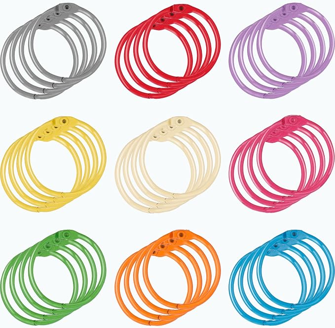 AKONEGE 1.8 Inch (36 Pack) Metallic Loose Leaf Binder Rings 45mm Colorful Metal Steel Book Rings Keychain Key Rings Notebook Paper Rings for Index Cards Flash Cards for School Office Home, 9 Colors