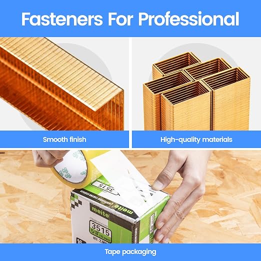 meite Carton Closing Staples 1-3/8" Wide Crown 5/8" Leg 2,000PCS x 10 Boxes | Copper-Coated 16 Gauge Carton Staples for Pneumatic or Manual Box Stapler Gun - Cardboard Closer Packaging