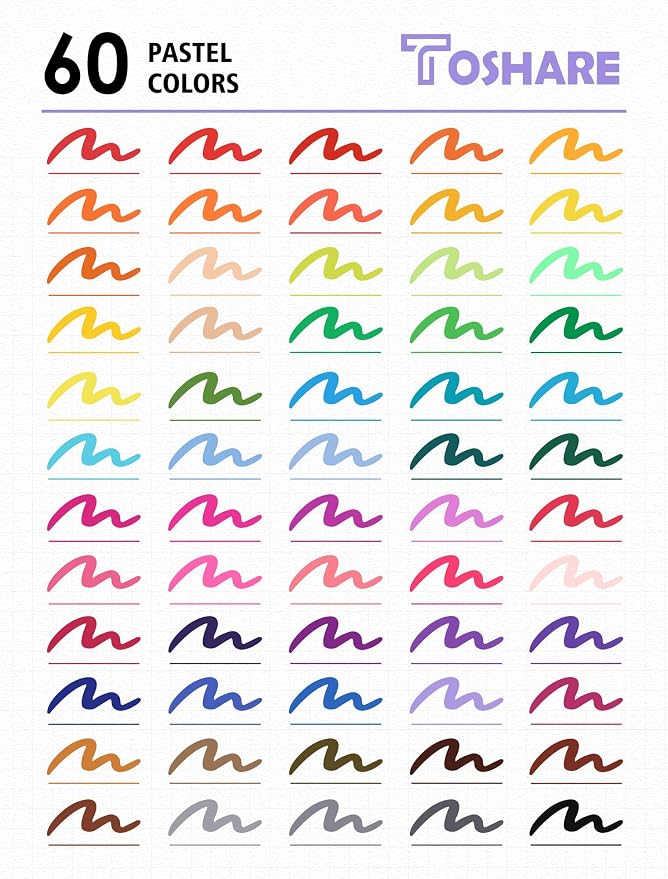 TOSHARE 60 Colors Brush & Fine Dual Tip Watercolor Markers for Adult Coloring Books No Bleeding Paint Pens For Drawing Note Taking Planner Calligraphy Journaling Card Making Back-to-School Supplies