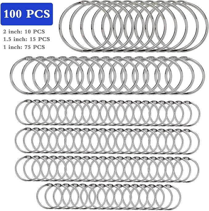 Binder Rings,KASEMI 100pcs Book Rings Assorted Sizes (1,1.5,2 inch) for School,Classroom,Office