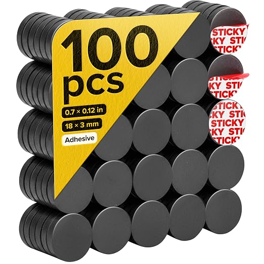 Strong Ceramic Round Magnets With Adhesive Backing (0.7x0.12"/18x3mm) - Heavy Duty Sticky Magnets, Non-Corrosive, Versatile For Home, Office, Workshop, Whiteboard, Fridge And Hobby Use