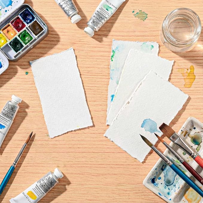 100 Sheets Deckled Edge Paper 2x3.5 inches, 160 GSM Handmade Paper, Rough/Textured Watercolor Paper for Wedding Invitations, Greeting Cards, Handmade Crafts