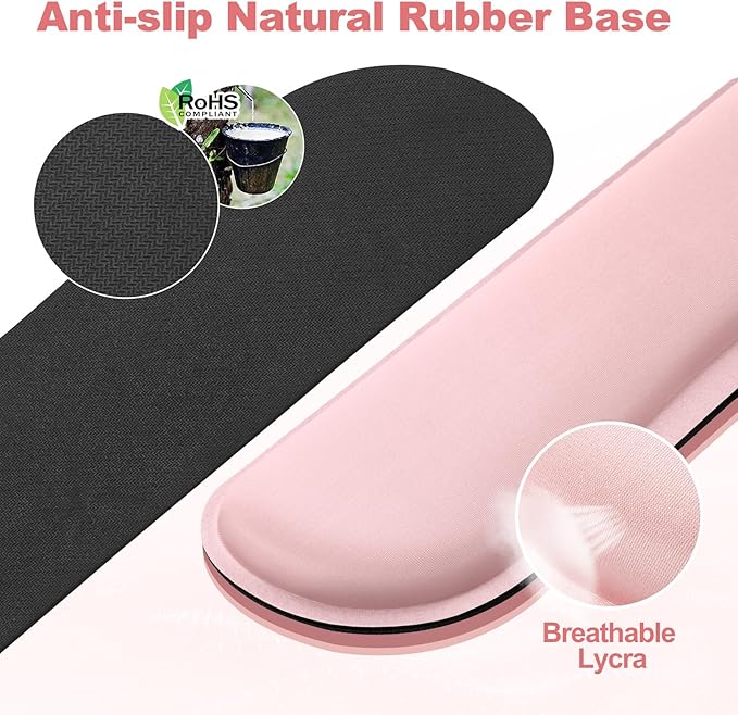 Gimars Upgrade Cleanable PU Leather Keyboard Wrist Pillow Rest Pad, Enlarge Mouse Wrist Cushion Support for Office, Computer, Laptop, Mac, Durable, Comfortable, Pain Relief, Pink