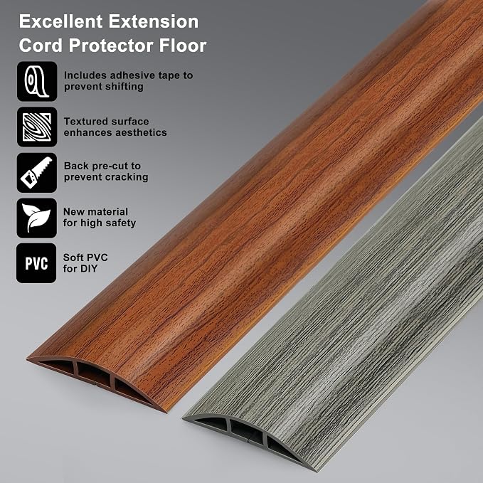 Cable Floor Cover LZEOY, 10ft Electrical Cord Cover, Wood Yellow Oak Floor Wire Cover, Soft PVC Floor Cable Covers for Cords, Electric Cord Covers for Floor for Home, Offices, Hotel, Outdoor