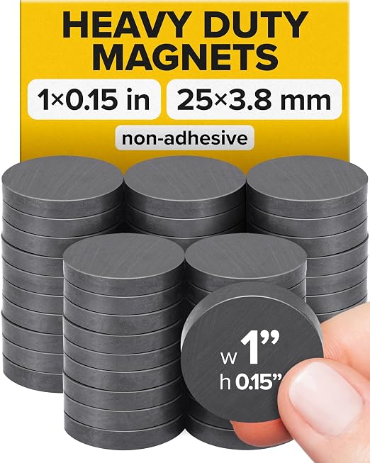 Ultra-Strong Ceramic Round Magnets (1x0.15/25x4mm, 36 pcs) - Heavy Duty Magnets, Non-Corrosive, High Thermal Resistance, Versatile for Home, Office, Workshop, Whiteboard, Fridge and Hobby Use