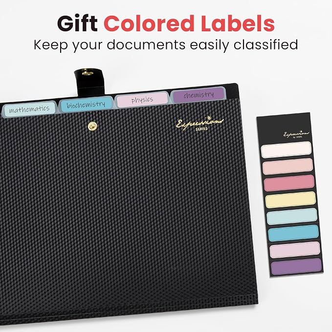 Sooez Accordion File Organizer, Letter Size Expanding File Folder with Labels, 5 Pocket Folders for Document, Portable Paper Bill Receipt Organizer for Home School Office Supplies, A4 Size, Sky Blue