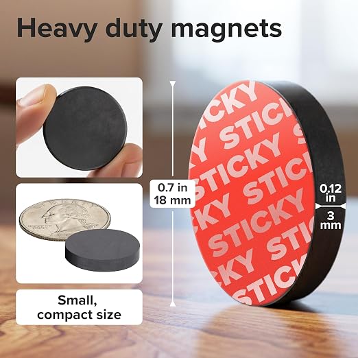 Strong Ceramic Round Magnets With Adhesive Backing (0.7x0.12"/18x3mm) - Heavy Duty Sticky Magnets, Non-Corrosive, Versatile For Home, Office, Workshop, Whiteboard, Fridge And Hobby Use