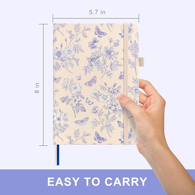&And Per Se Lined Hardcover Notebook – A5 5.7"x8" College Ruled, 160 Pages, 100gsm Thick Paper – Aesthetic Journal for Women, Gift-Ready Planner, Everyday Writing Notebook (Blue Flowers)