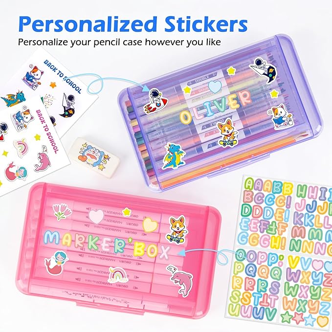 Double Layer Clear Hard Pencil Cases,Plastic Personalized Pencil Box with Snap-Tight Lid for Pen, Pencils, School Office Supplies Marker Crayon Organizer Storage Box,Standard Size (Blue)
