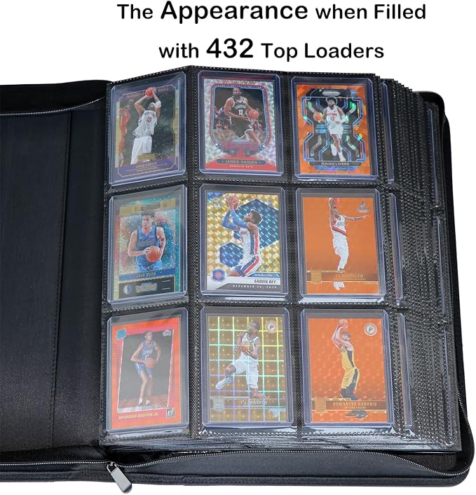Top loader Binder, Holds 432 Top Loaders, 9 Pockets Top Loader Binder with Sleeves for Cards in 3'' x 4'' Top loaders