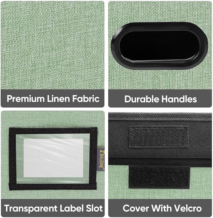 BALEINE File Organizer Box with Lid, Collapsible File Folder Organizer with Plastic Slide, Hanging File Folder Box for Office Document Storage (2 Pack, Green)