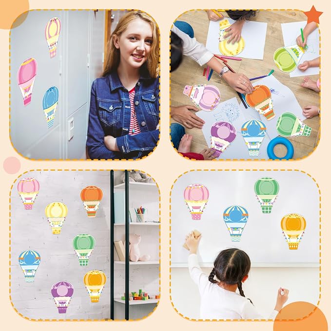 Fuutreo 60 Pcs Hot Air Balloons Cutouts Colorful Hot Air Balloons DIY Photo Craft Cutouts Name Tags Labels Bulletin Board Decoration for Back to School Party Supplies Offices Classroom Decor