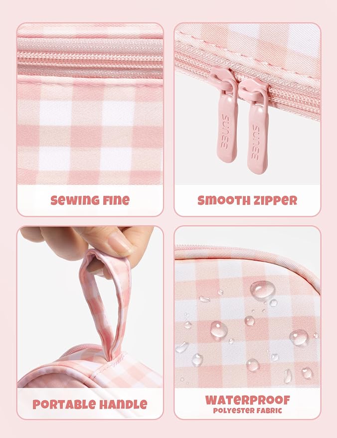 SUNEE Cute Pencil Case, Large Colored Pencil Pouch, Aesthetic Pen Bag with Zipper, Kawaii Stationery Storage and Organizer, School Supplies for Teen and Adult, Boys & Girls, Pink Checkered