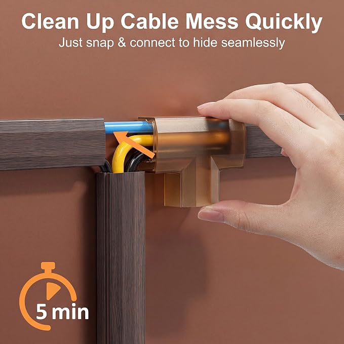 Yecaye TV Cord Hider, 125in Cord Cover, Large Cable Hider, Wire Covers for 4 Cords, Cable Raceway Wire Hider, Wire Hiders for TV on Wall, Cable Cover Cord Concealer, W1.18in H0.6in, Darkwood