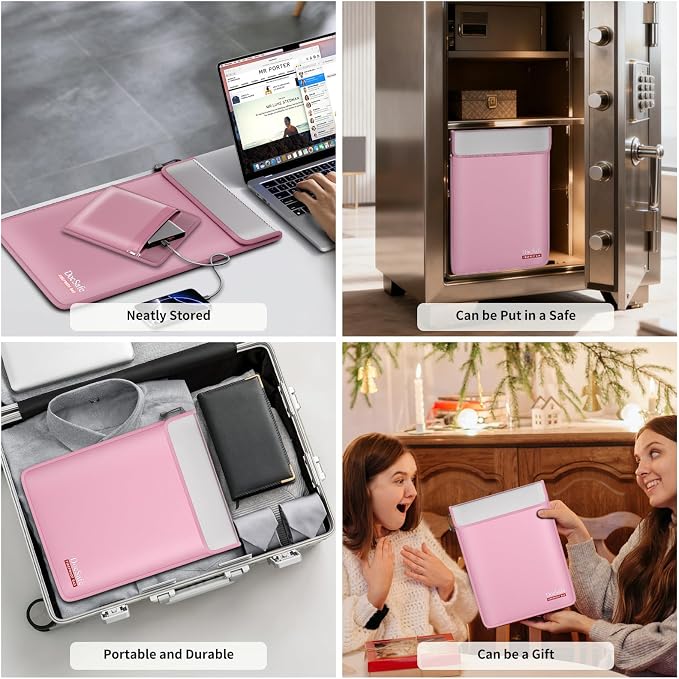DocSafe Fireproof Document Bag (5200℉) with Fireproof Organizer Travel Case,Heat Insulated Fire＆Water Resistant 8 Layers Safe Money Bag Storage for Important Documents,Cash,Power Bank,Valuables,Pink