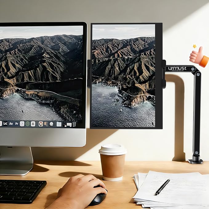 Urmust Portable Monitor Stand 15.6", iPad Stand for Desk & Bed, Portable Monitor Holder up to 18.5", Adjustable Desktop Tablet Arm Mount, Apple iPad Holder for Desk, for 4.7"-12.9" iPad Pro/Air/Mini
