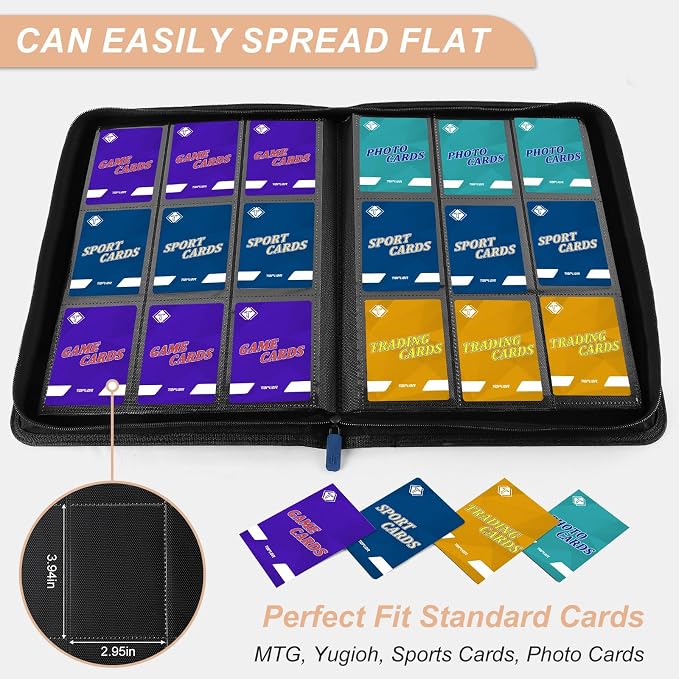 Trading Card Binder, Card Binder Album Folder Book Fit for MTG Baseball Football Sports Cards, Easy to Use Card Collection Binder (Blue, 432 Pockets)