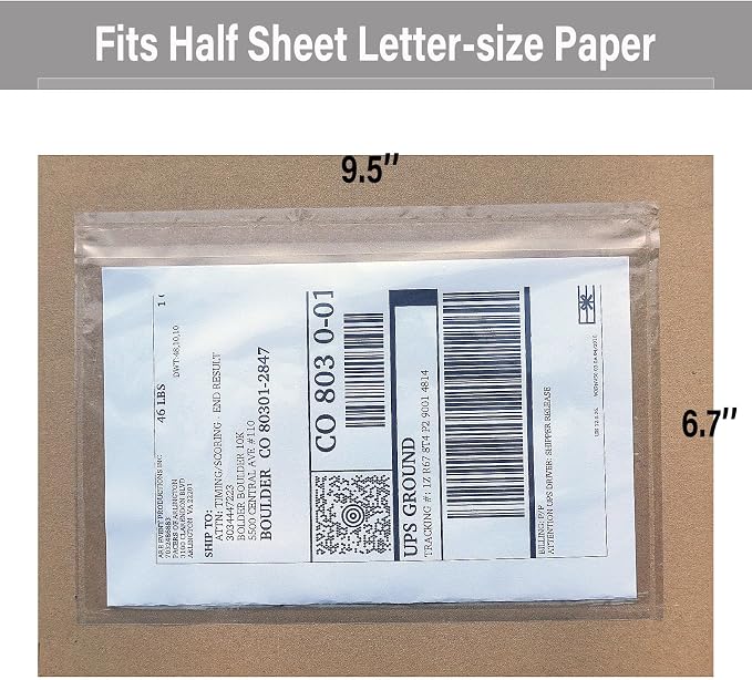 BEUYI Clear 9.5'' x 6.7'' Packing List Envelopes, Adhesive Shipping Label Pouches/Sleeves, Easily Fits Half of Letter-Size Paper (120 Pack)