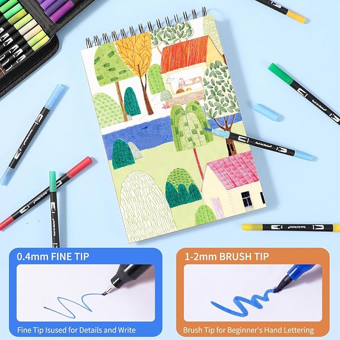 TOSHARE 168 Colors Brush & Fine Dual Tip Watercolor Markers for Adult Coloring Books No Bleeding Paint Pens For Drawing Note Taking Planner Calligraphy Journaling Card Making Back-to-School Supplies