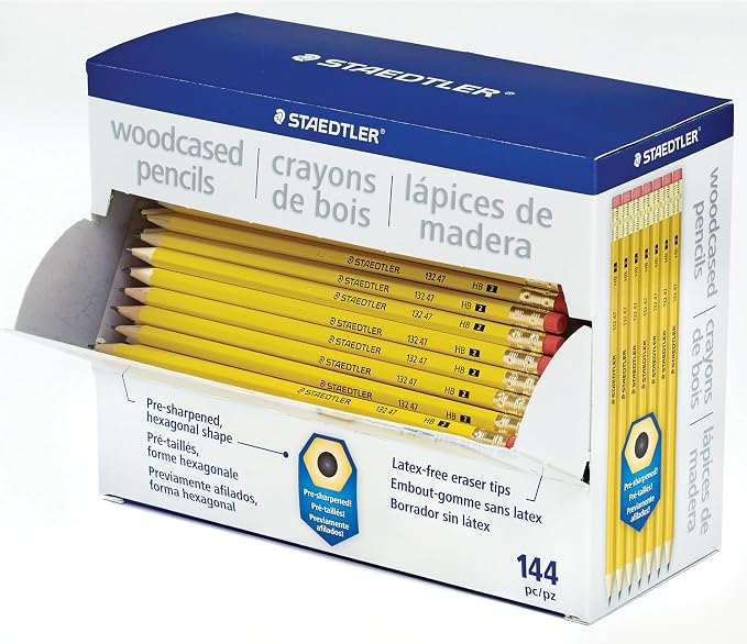 STAEDTLER Yellow School Pencils (144-Pack), Pre-Sharpened #2 HB with Erasers, Ready-to-Use School Supplies for Students and Teachers