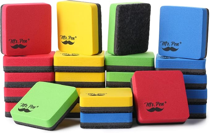 Mr. Pen- Mini Magnetic Dry Erase Erasers, 2" x 2", 24 Pack | Colorful Small Magnetic Whiteboard Dry Erase Erasers Bulk for Kids, Teachers, Students and Classroom Supplies