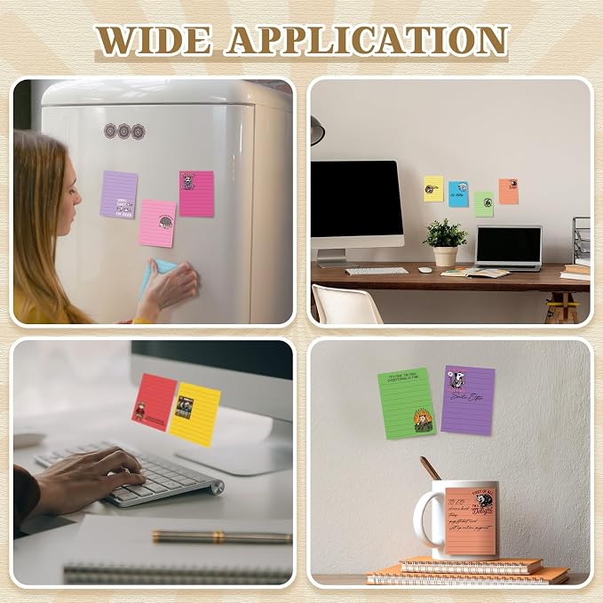 12 Pcs Funny Sticky Notes for Work 4x3 Inches Sarcastic Self Adhesive Notepads Novelty Memo Pads for Office Coworker Gifts Employee Appreciation Supplies(Opossum-Lines,Multi Color)
