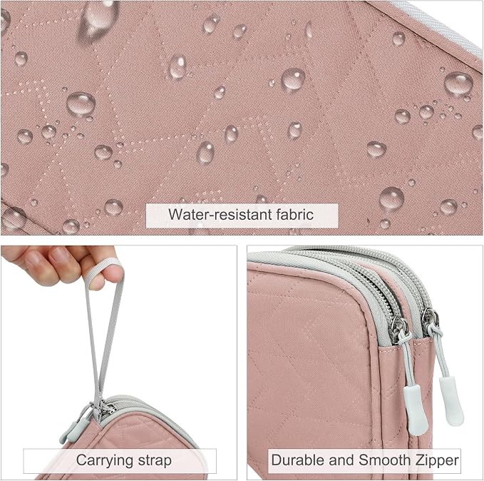 FYY Electronic Organizer, Travel Cable Organizer Bag Pouch Electronic Accessories Carry Case Portable Waterproof Double Layers All-in-One Storage Bag for Cable, Cord, Charger, Phone, Pattern Pink (M)