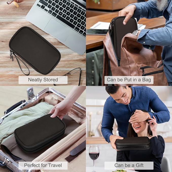 FYY Electronic Organizer, Travel Cable Organizer Bag Pouch Electronic Accessories Carry Case Portable Waterproof Double Layers Storage Bag for Cable, Charger, Phone, Earphone, Medium Size, Coffee