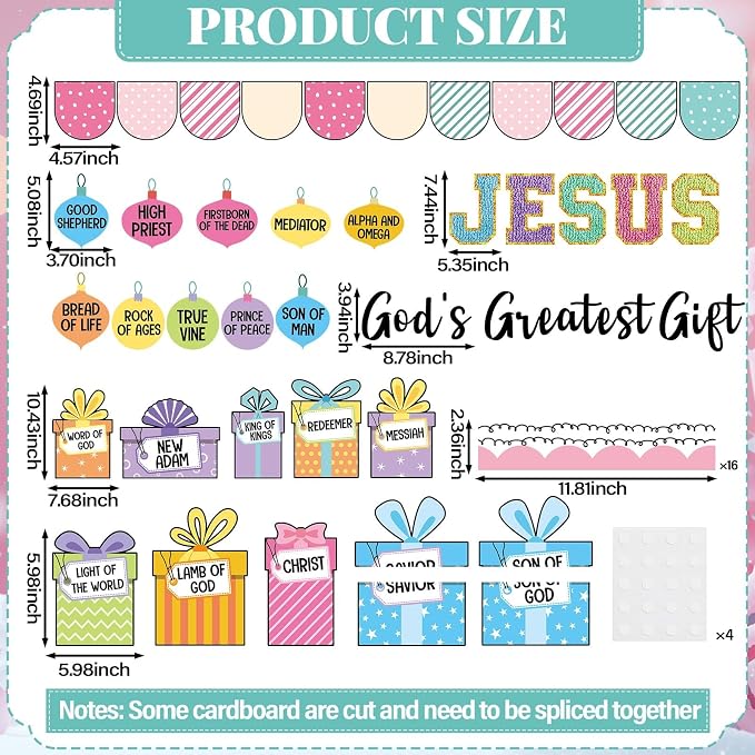 Christmas Bulletin Board Decorations Set Jesus God's Greatest Gift Christmas Classroom Bulletin Board Decor Religious Christian Xmas Ball Gift Boxes Cutouts for Holiday Church Sunday School Door Wall