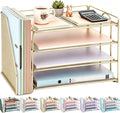 gianotter 4-Tier Paper Organizer With Magazine Holder, Desk Organizers and Accessories, Desk Accessories & Workspace Organizers, File Organizer for Office Supplies Storag (Gold, 4-Tier)