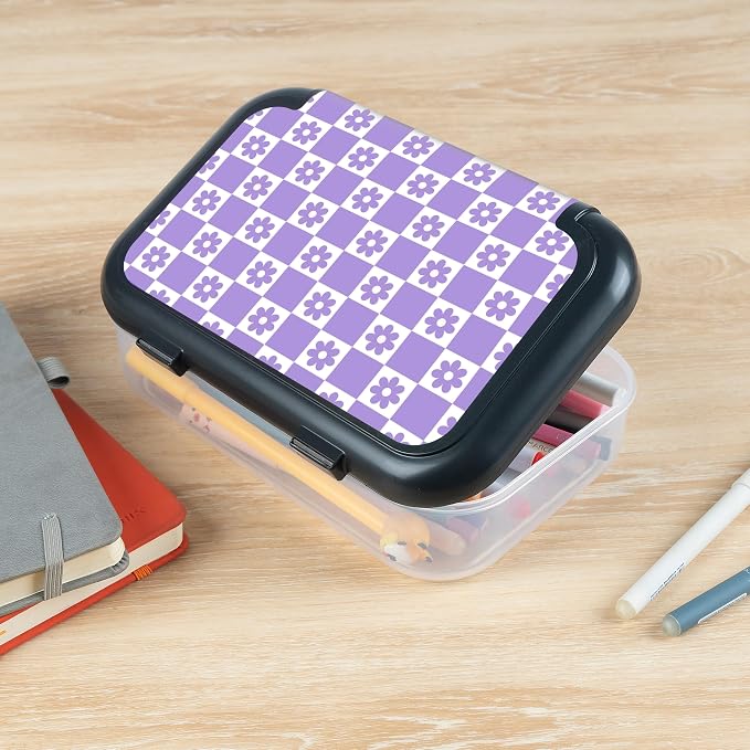 ZIPIT Recycled Plastic Pencil Box for Girls, Large Capacity Pencil Case for School, Durable Stationery Organizer Box, Purple Checkers