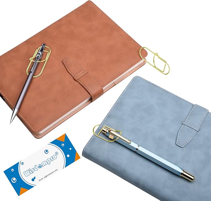 Wisdompro 12 Pack Paper Clip Pen Holder for Notebook, Journal, Gold | Stainless Steel, Large Paperclip Pencil Holder for Travelers Planner, Book, Binder, Clipboard, Bible, Fits Most Pen Sizes
