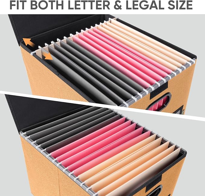 BALEINE File Organizer Box with Lid, Collapsible File Folder Organizer with Plastic Slide, Hanging File Folder Box for Office Document Storage (1 Pack, Orange)