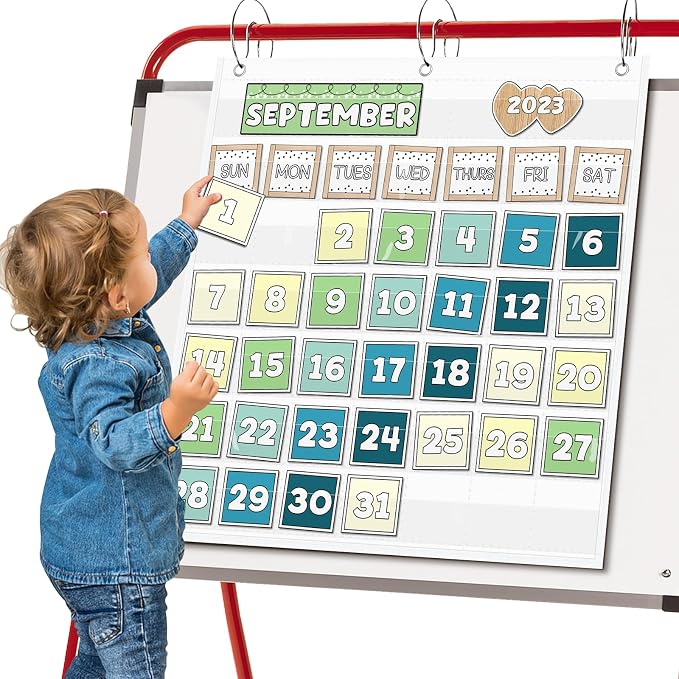 EAMAY Classroom Monthly Calendar Pocket Chart for 2.75 * 2.75 Cards,Homeschool Supplies and Classroom Must Haves! Only Chart(White)