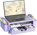 OPNICE Laptop Stand for Desk Organizer, Computer Monitor Stand Riser with Drawer and 2 Pen Holders, Ventilated Perforated Steel Top, Office Desk Accessories for Home Office Supplies, Purple