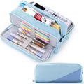 CICIMELON Big Capacity Pencil Case 3 Compartments Pen Pouch Bag Multifunctional Organizer for School Office, Haze Blue