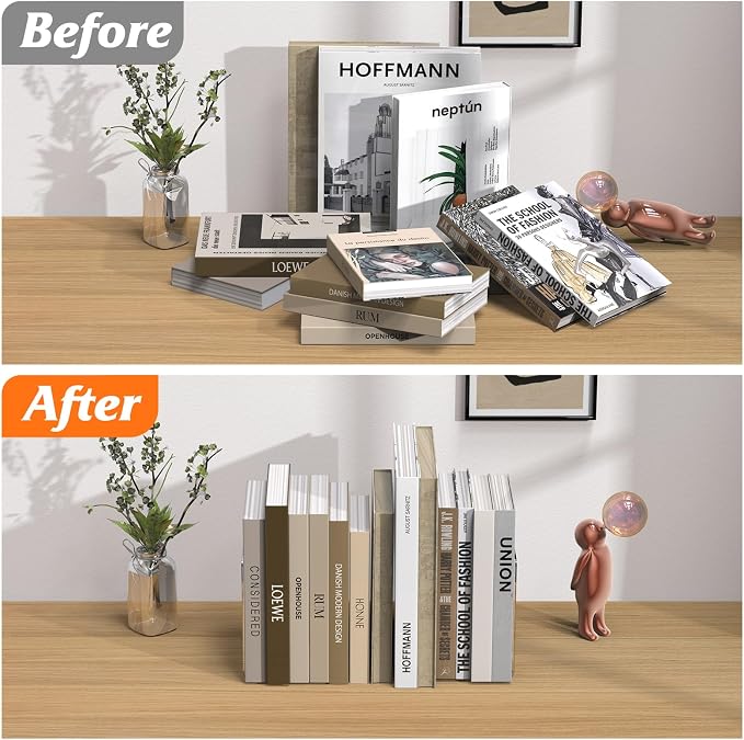 Acrylic Bookends 6 Pcs, Clear Book Ends for Shelves, Transparent Organizer, Holder Stand Decorative, Stoppers for Heavy Duty Books, CD, File, Video Games