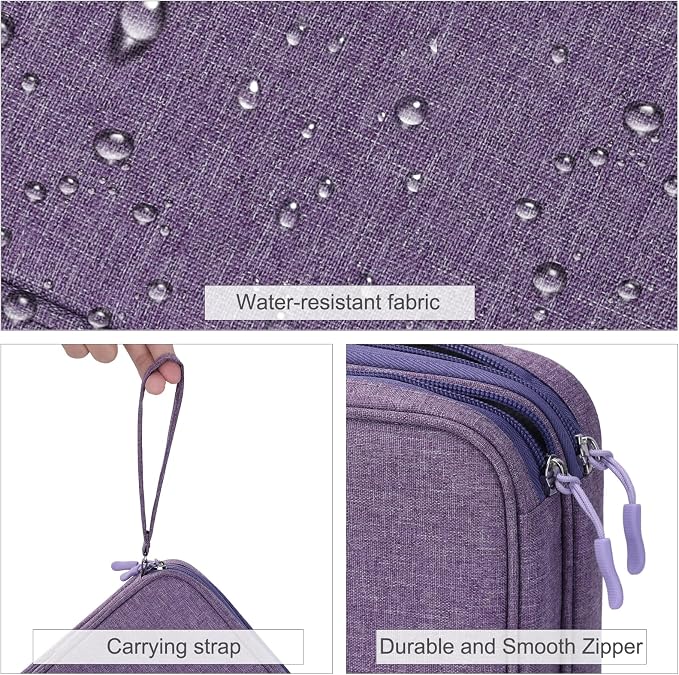 FYY Electronic Organizer, Extra Large Travel Cable Organizer Bag Pouch Portable Waterproof Double Layers All-in-One Storage Bag for iPad, Cable, Power Bank, Laptop Charger for Office/Home, Dark Purple