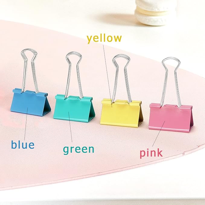 ZZTX 24 Pack Large Binder Clips 1.6 Inches Assorted Colors | Paper Clamps Clips, Durable steel, Strong clip, Color-coded