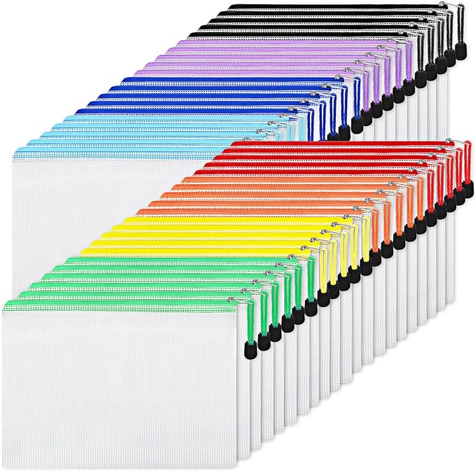 EOOUT 56pcs Mesh Zipper Pouch Zipper Bag, Durable Pouches for Organization Puzzle Storage, Letter Size, A4 Size, for Office Supplies